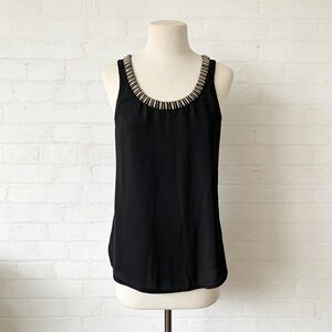 Express Embellished Jewel Neckline Racerback Tank Top Black Sleeveless Blouse